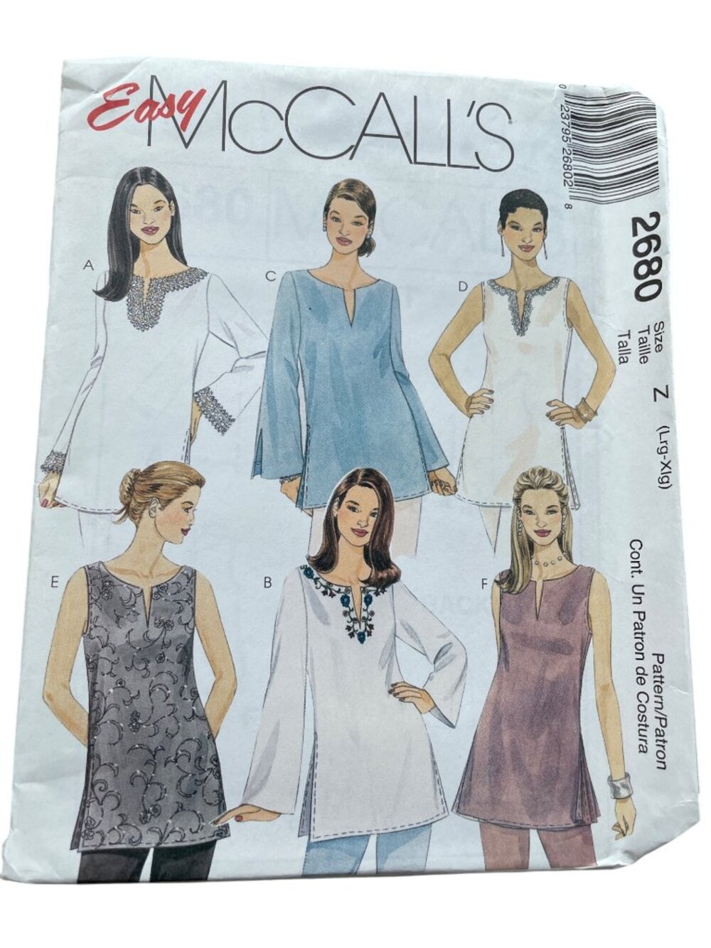 Easy McCalls 2680 Sewing Pattern Large-XL Misses Petite Tunic Dressmaking CUT